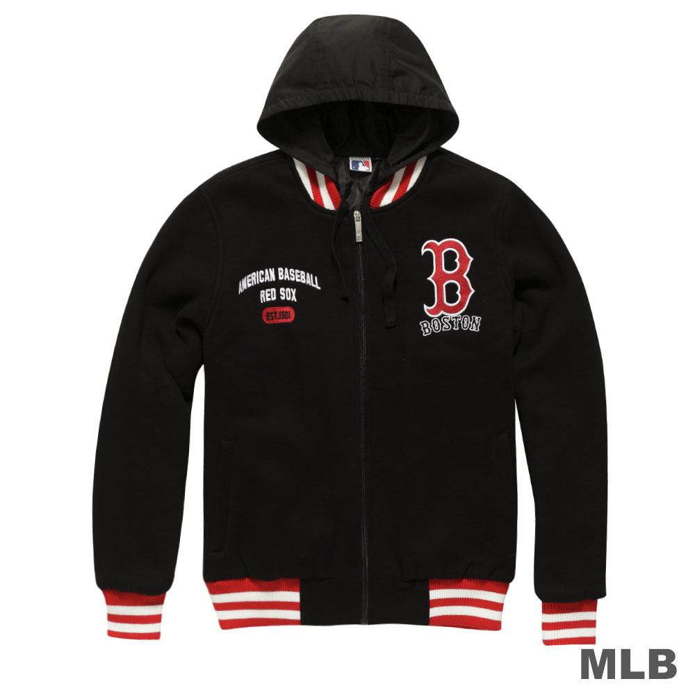 MLB-波士頓紅襪隊鋪棉連帽針織棒球外套-黑(男)