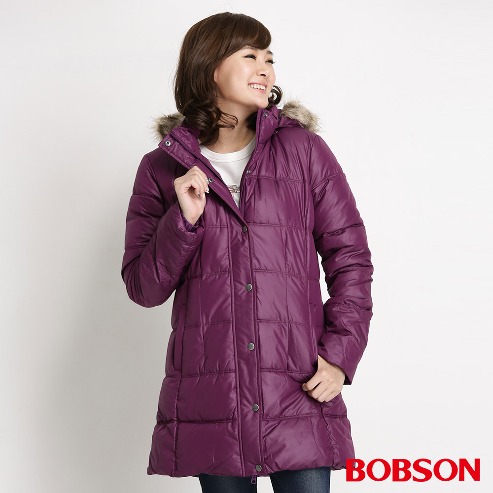 BOBSON 女款長版絲棉外套(紅紫62)