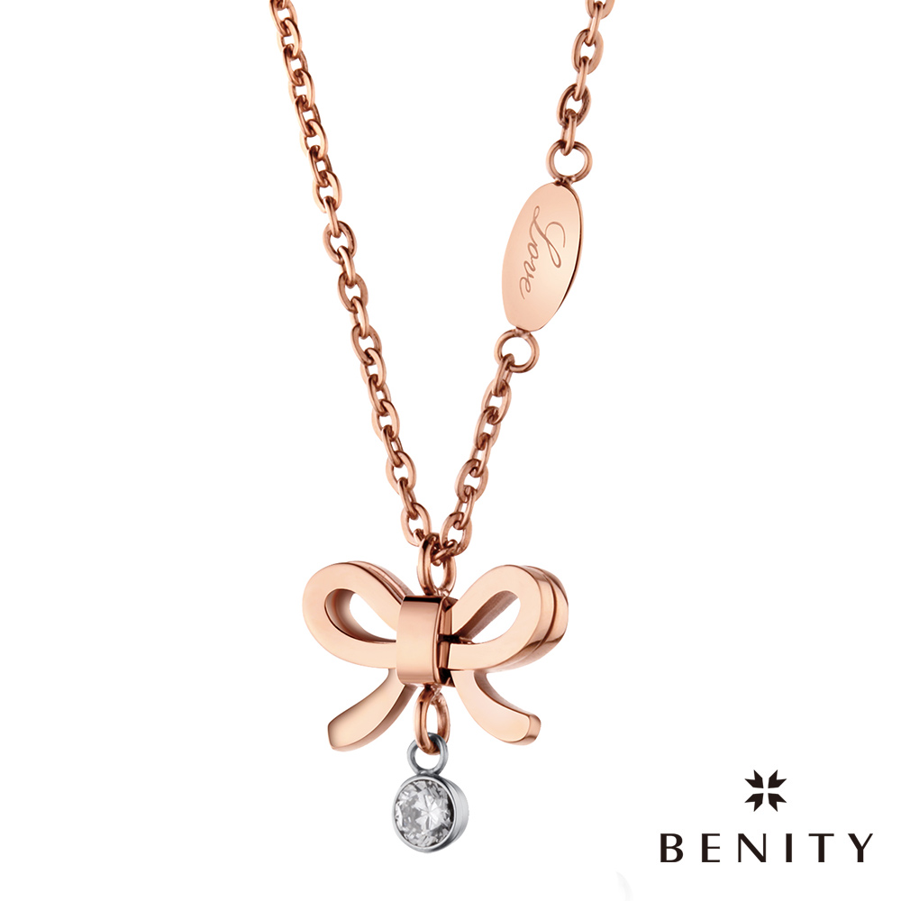 BENITY桃樂絲的禮物 蝴蝶結設計 玫瑰金款316白鋼/西德鋼 八心八箭cz美鑽 女項鍊