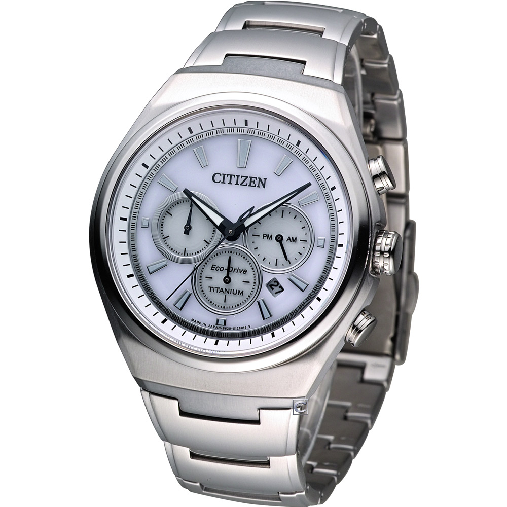 CITIZEN Eco-Drive 超級鈦三眼計時腕錶(CA4021-51A)-白/42mm