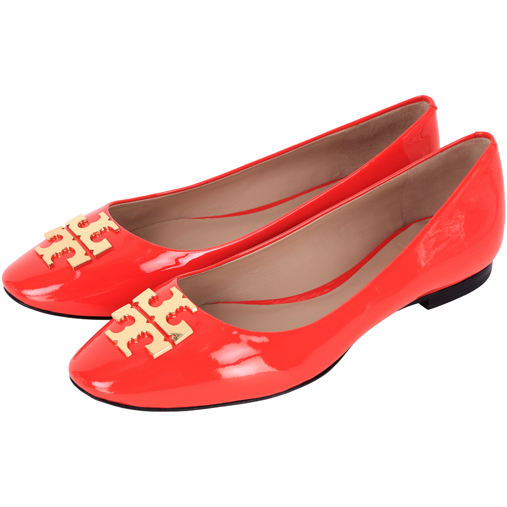 TORY BURCH RALEIGH 浮刻LOGO漆皮平底鞋(橘紅色)