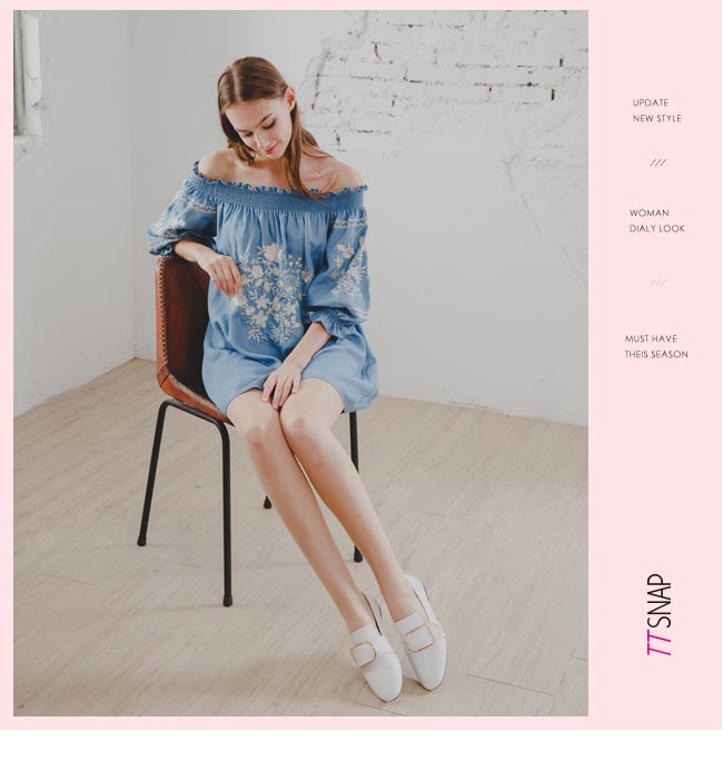 TTSNAP樂福鞋-MIT大方飾釦2WAY油亮感樂福鞋 白