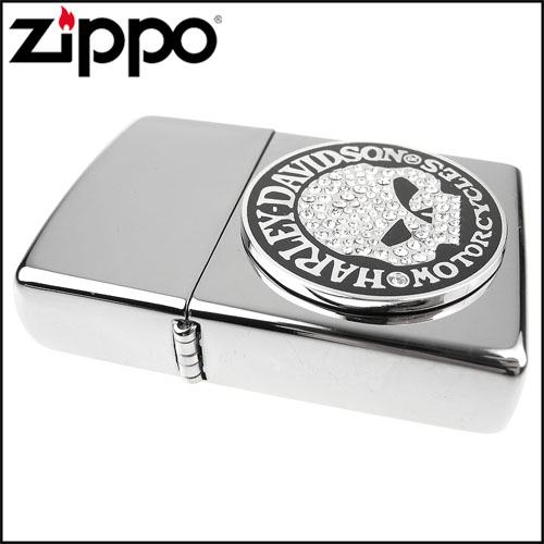 【ZIPPO】美系~哈雷~Davidson-SKULL-施華洛世奇水晶貼飾打火機