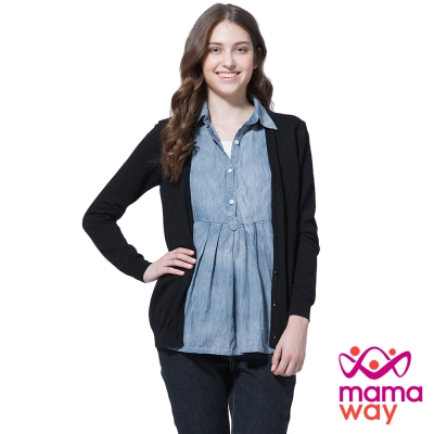 孕婦裝 哺乳衣 襯衫領針織外套孕哺假兩件上衣(共二色) Mamaway