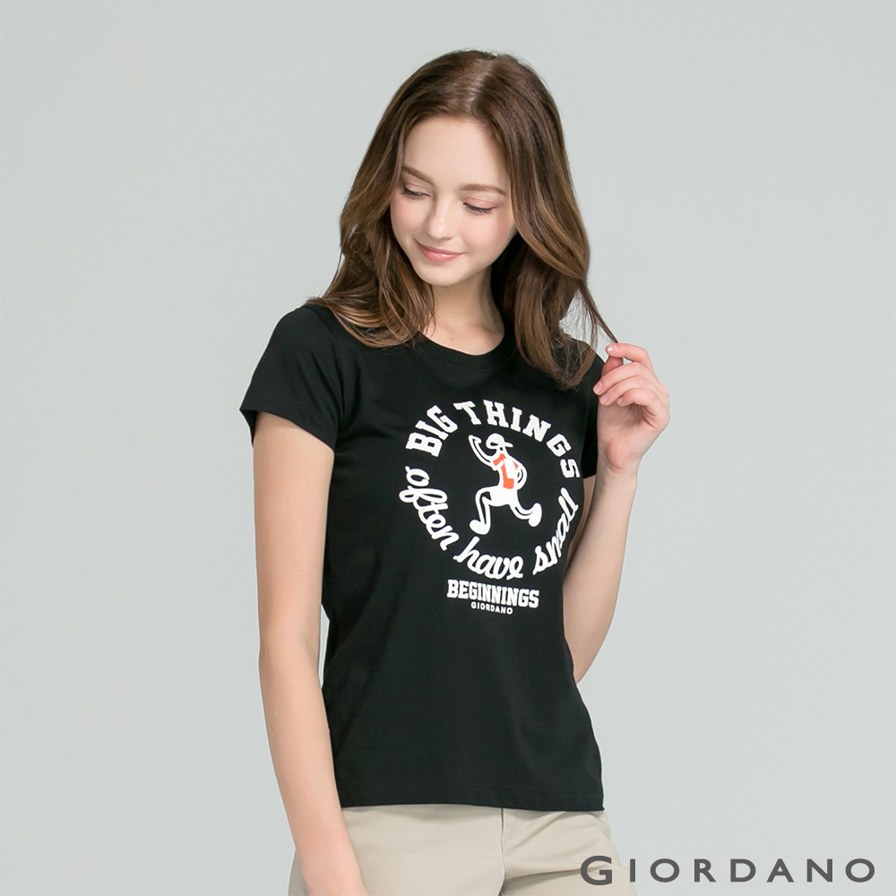 GIORDANO 女裝英文口號純棉印花TEE-62 標誌黑