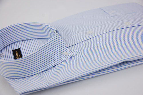 金‧安德森 藍色條紋釘釦窄版長袖襯衫