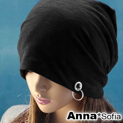 【滿額再75折】AnnaSofia 垂墬空環 棉質薄款帽(搖滾黑)