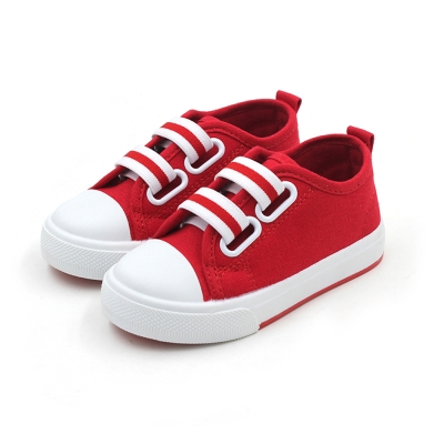 糖果色條紋款四季兒童時尚帆布板板鞋(紅)
