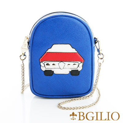 義大利BGilio-摩登牛皮童趣造型小斜背包(汽車)-藍色1966.307-09