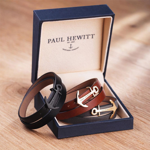 PAUL HEWITT 德國出品 NORTH BOUND 榛果褐皮革 金色船錨寬版手環