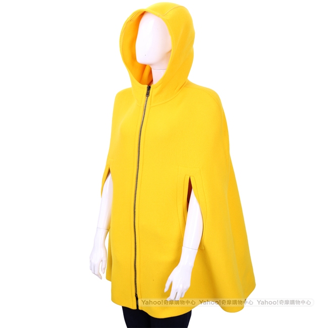 Max Mara-SPORTMAX 黃色羊毛斗篷式連帽拉鍊外套(80%LANA)
