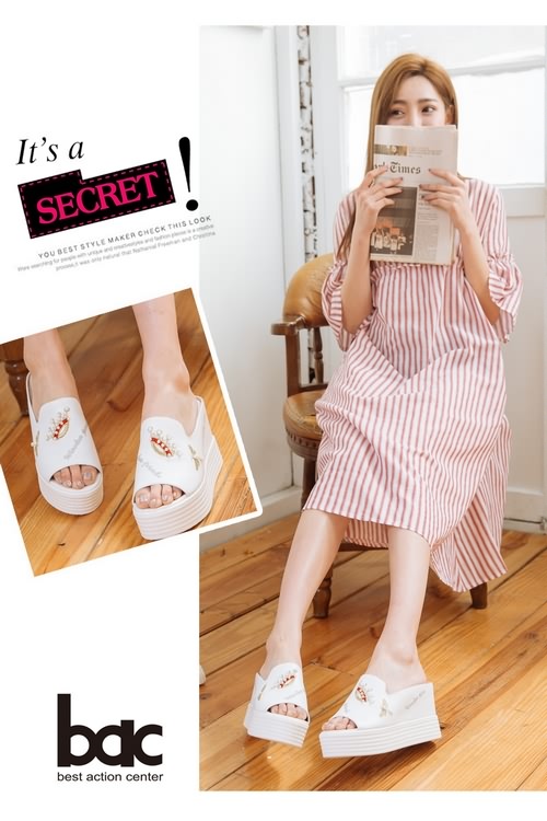 bac時尚休閒珍珠皇冠厚底拖涼鞋-白