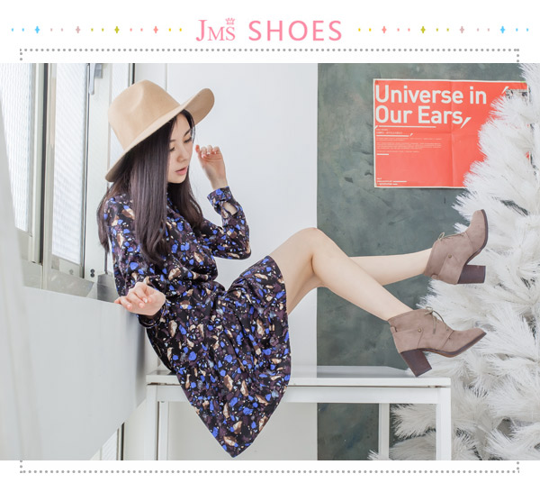 JMS-大人氣美型綁帶修腿粗跟短裸靴-杏色