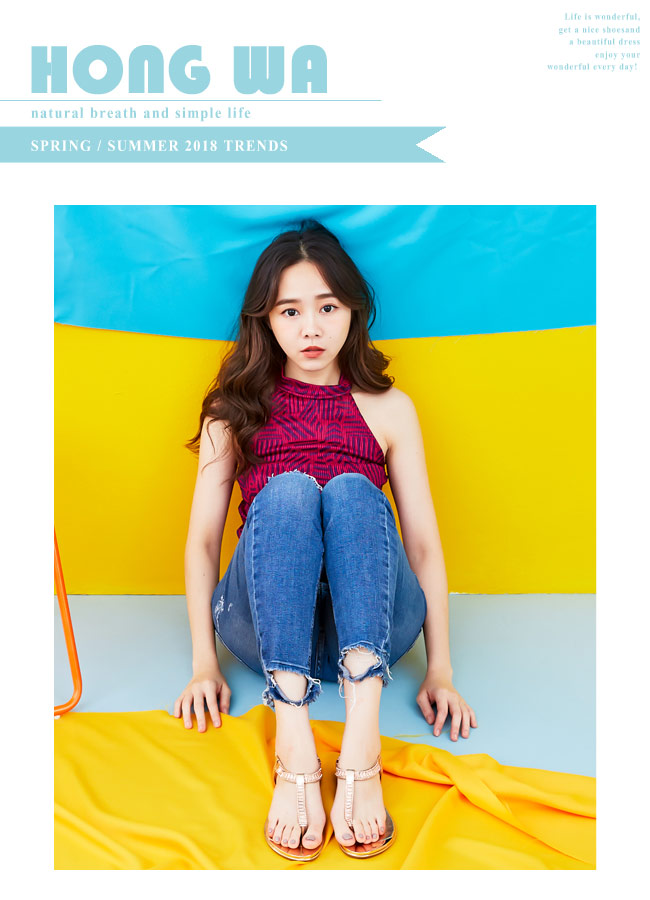 Hong Wa - 網美時尚3D水鑽貼飾休閒涼鞋 - 金