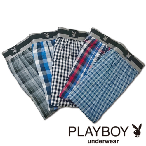 PlayBoy 舒適LOGO黑織帶五片式平口褲-單件(顏色隨機)