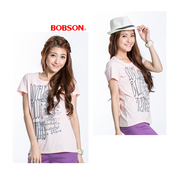 BOBSON 女款印圖短袖上衣(淺粉紅22135-10)