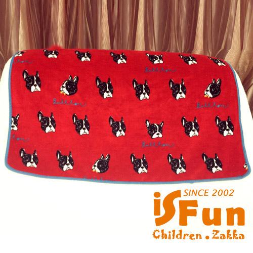 iSFun 兒童專用黑色狗頭 保暖珊瑚絨嬰兒毛毯 紅100x72cm