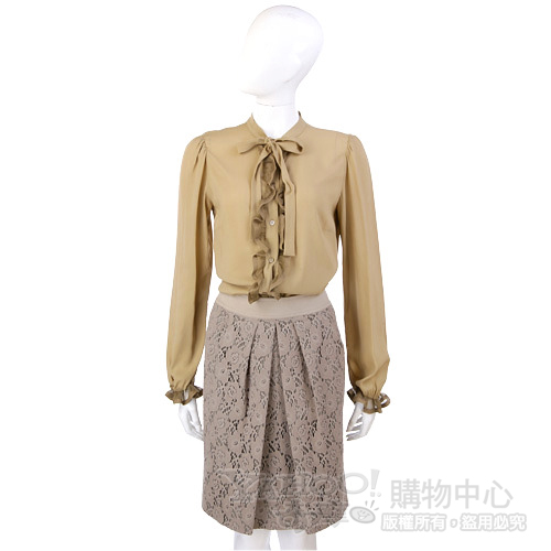 VALENTINO 駝色荷葉滾邊長袖襯衫