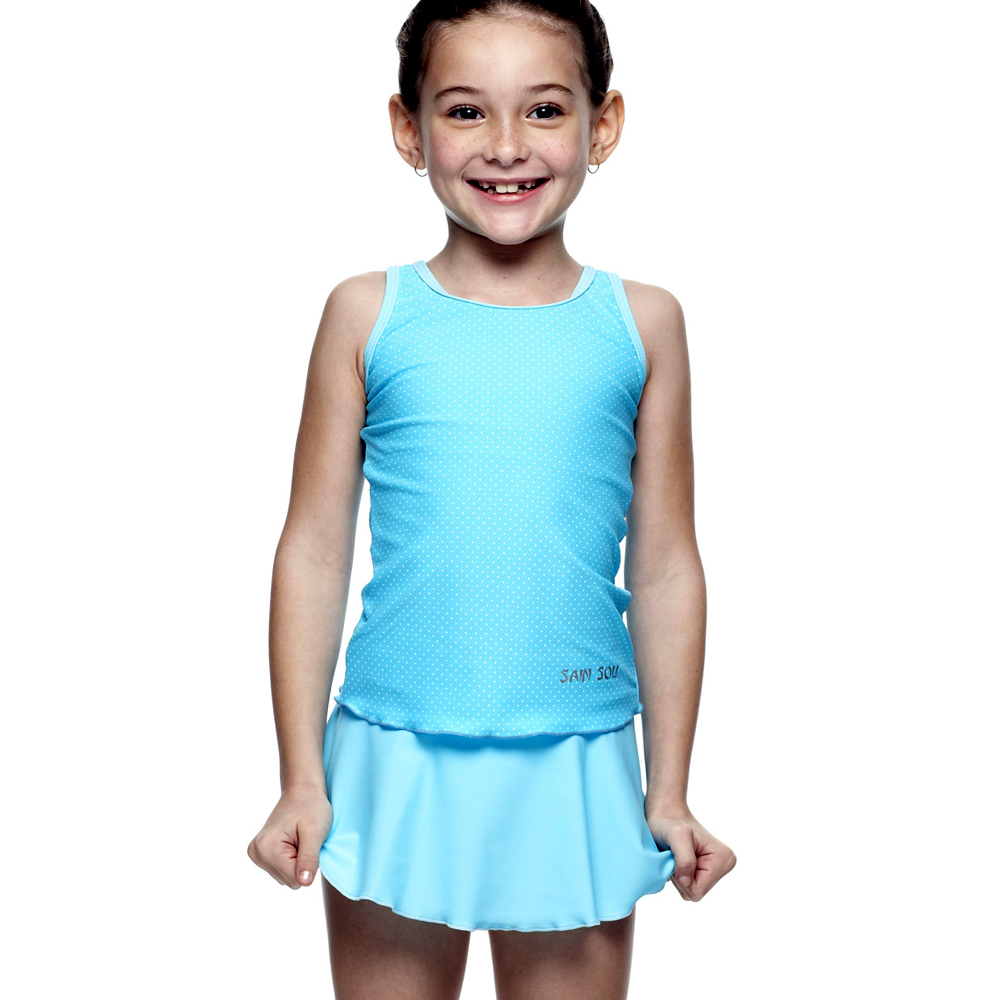 聖手牌 水藍粉衣裙二截式女童泳裝