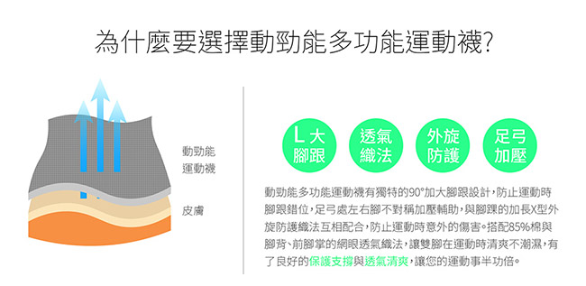 蒂巴蕾動。勁能多功能 男運動襪-大片支撐