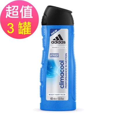 adidas愛迪達 男用三效動感香氛潔顏洗髮沐浴露x3罐(400ml/罐)