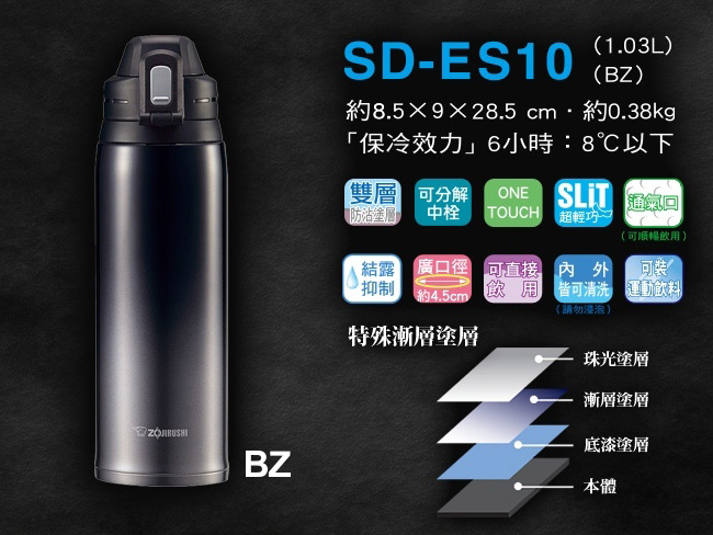 象印*1.03L*SLiT運動型不鏽鋼真空保冷瓶(SD-ES10)