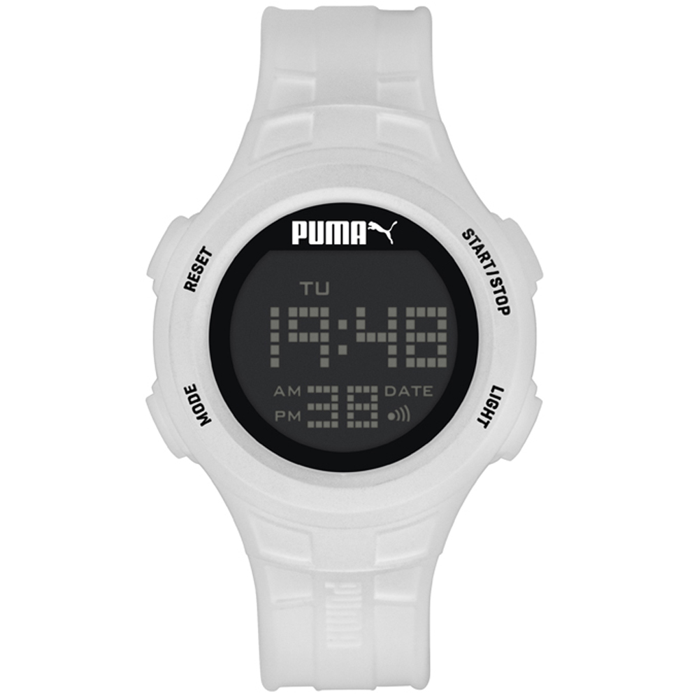 PUMA 精彩可期 PU錶帶 運動電子腕錶-白/43mm