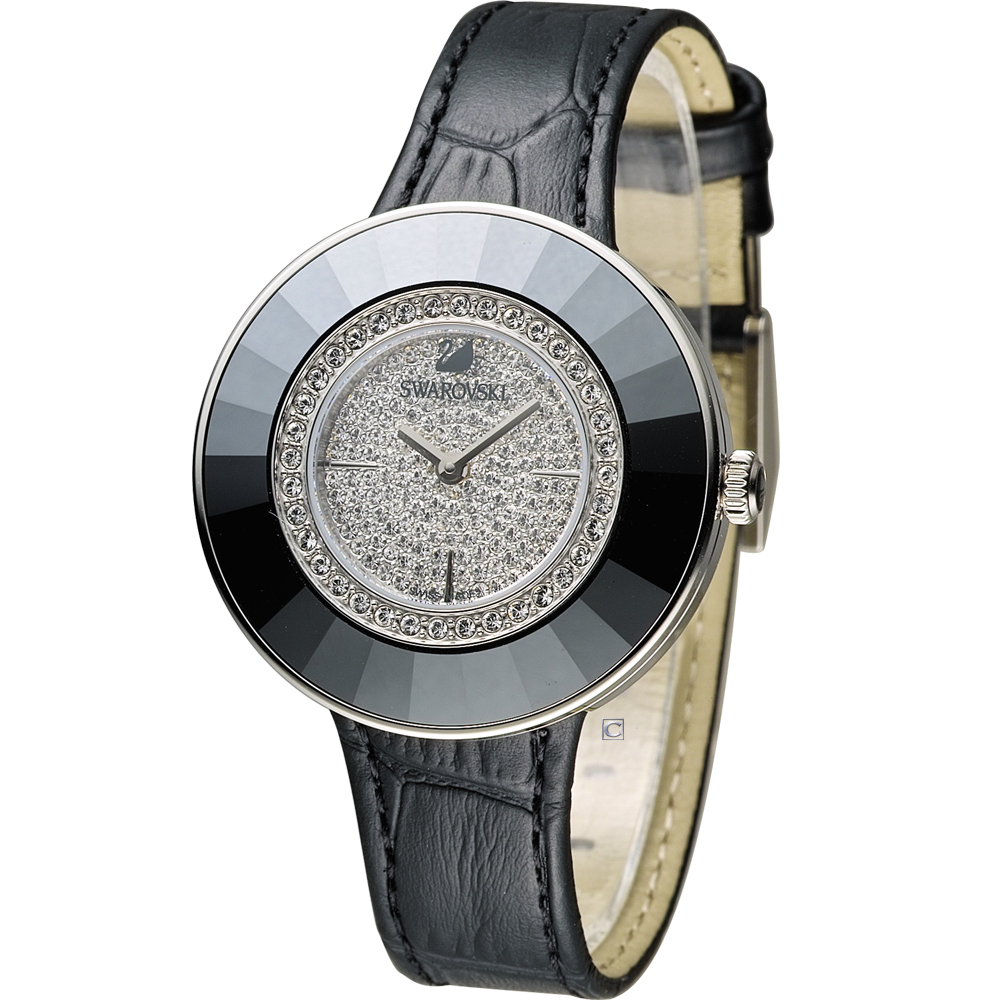 施華洛世奇 Swarovski Octea Dressy 奢華高雅時尚腕錶-銀x黑/36m
