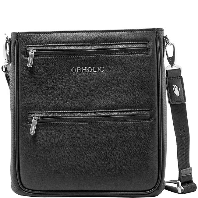 OBHOLIC 黑色牛皮肩背包手拿包 (直款)