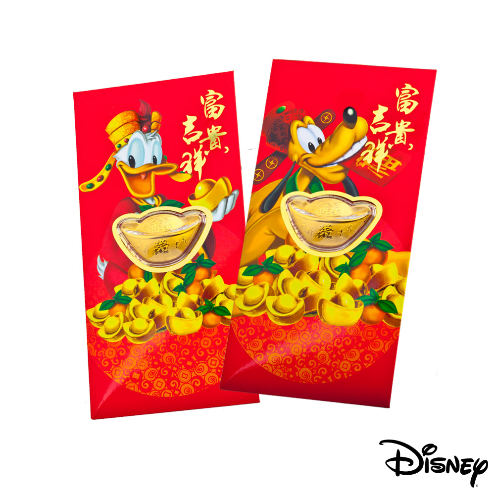 Disney迪士尼系列金飾-黃金元寶紅包袋-福氣高飛+招財唐老鴨款