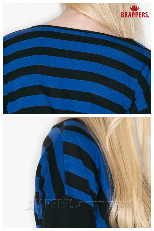 BRAPPERS 女款 女用不對稱條紋剪接上衣-藍黑條