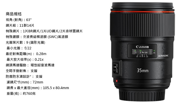 Canon EF 35mm f/1.4L II USM 廣角定焦鏡頭(平行輸入)