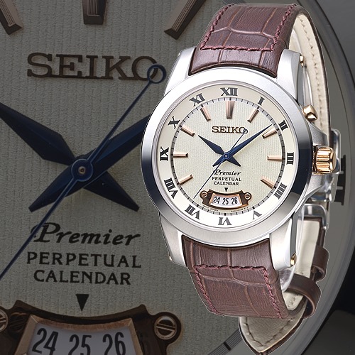 SEIKO Premier 夢幻逸品萬年曆男錶(SNQ150P1)-淺米黃/42mm