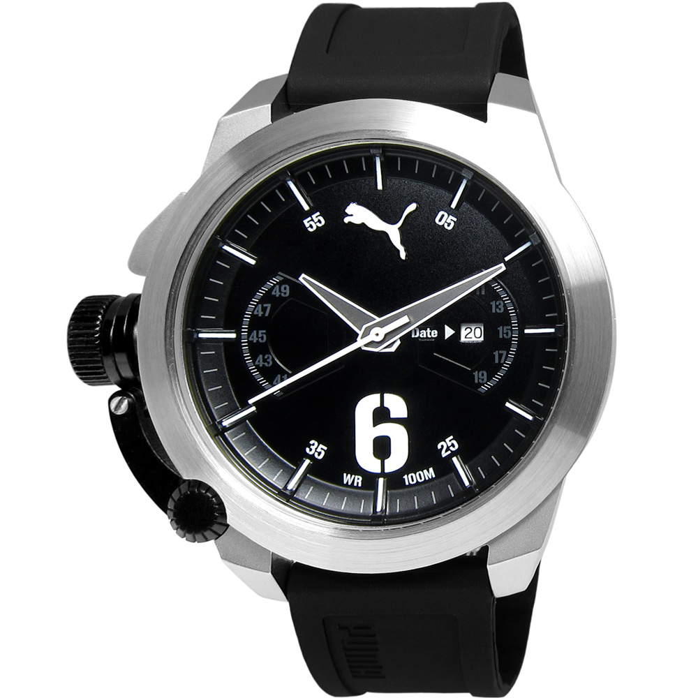 PUMA 極致競速個性橡膠腕錶 黑 /48mm