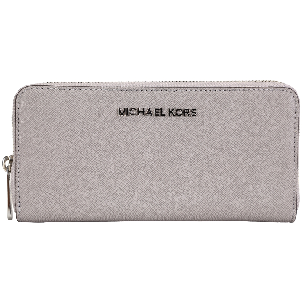 Michael Kors Jet Set Saffiano 防刮牛皮拉鍊長夾(灰色)