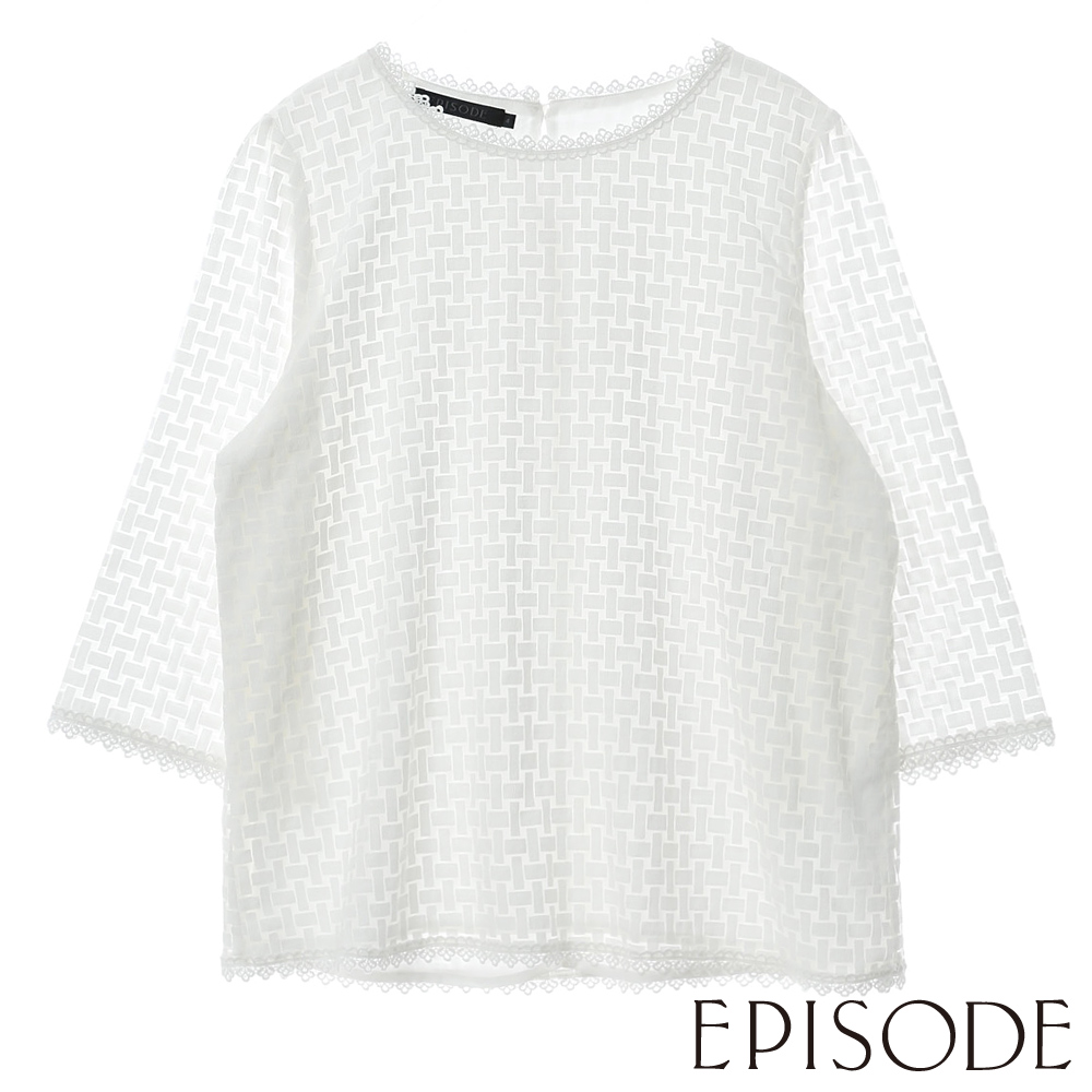 EPISODE - 氣質格紋蕾絲七分袖上衣（白）