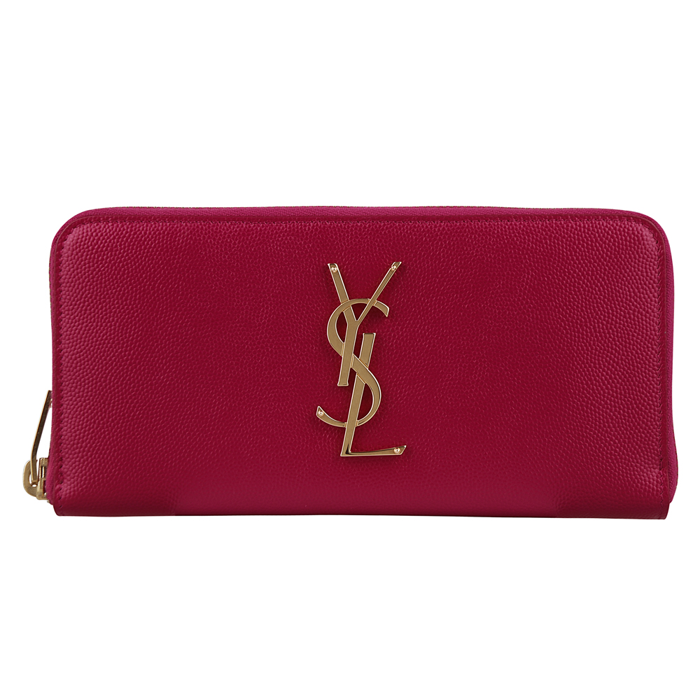 YSL 經典LOGO拉鍊長夾(桃紅)