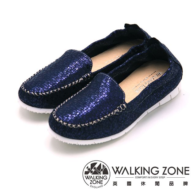 WALKING ZONE 高質感皮革休閒鞋 女鞋-藍(另有灰、粉)