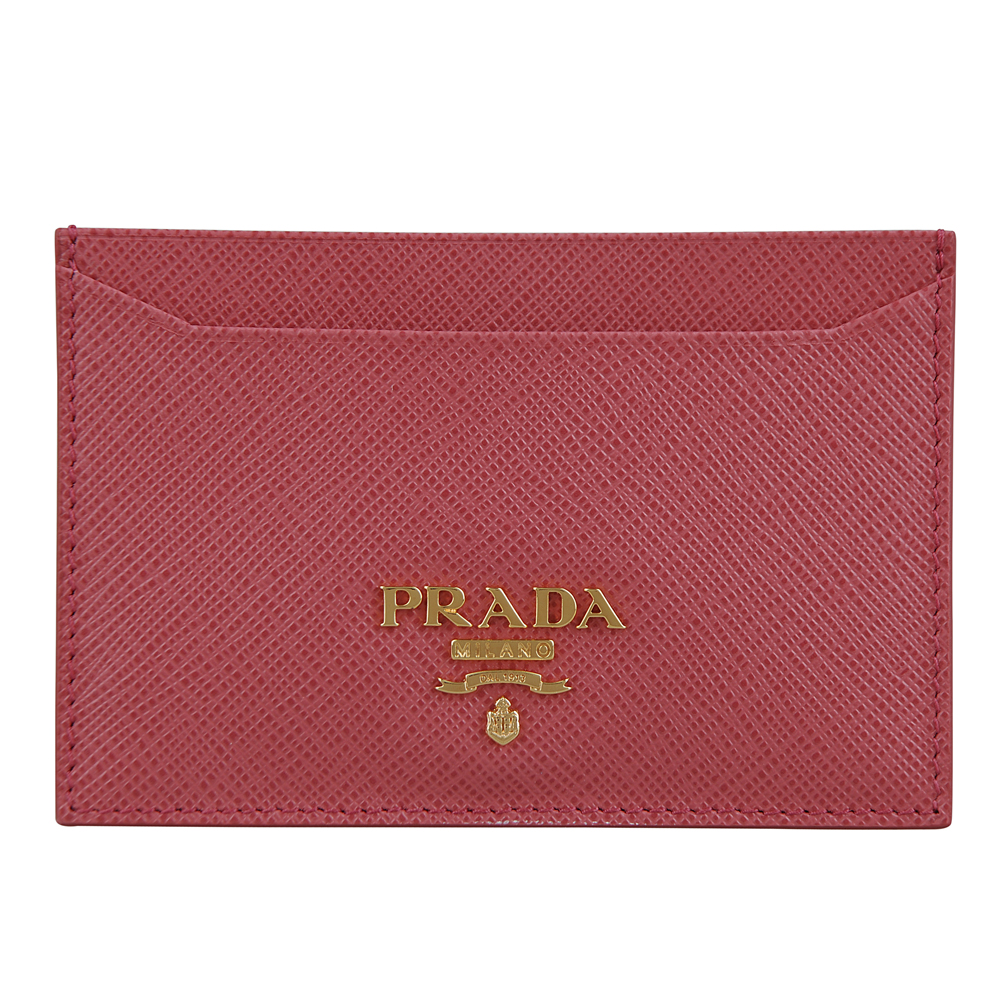 Prada 經典牛皮金字LOGO名片/卡片夾(粉紅)