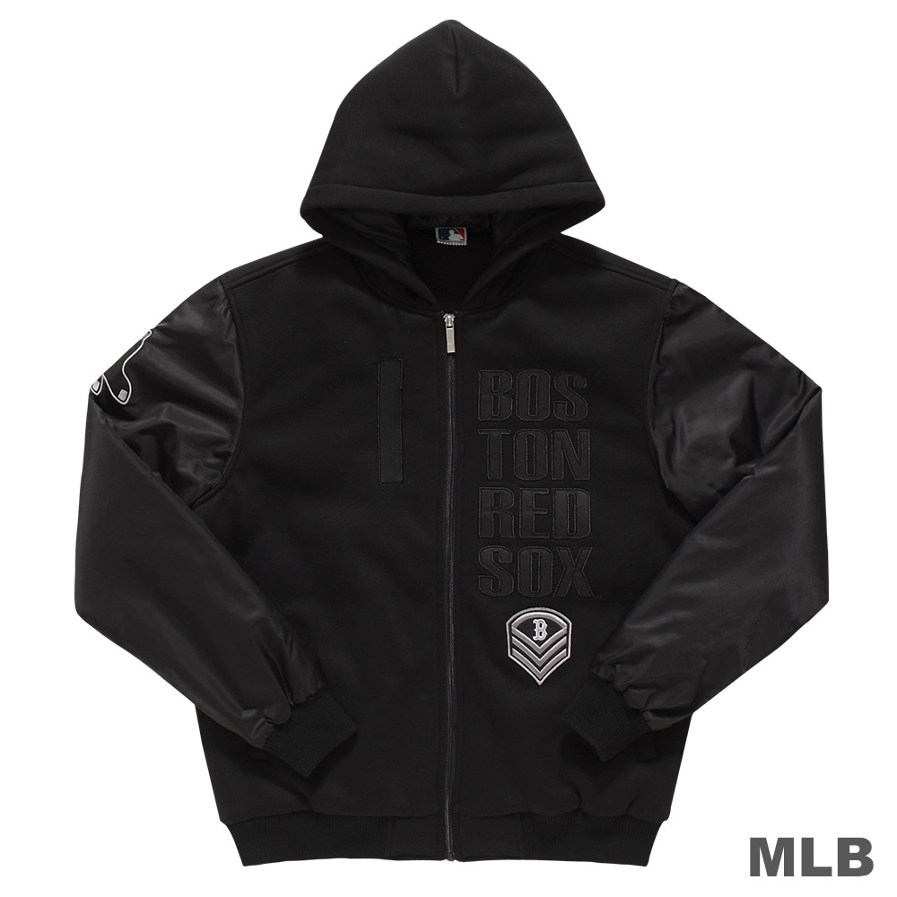MLB-波士頓紅襪隊鋪棉連帽合身棒球外套-黑 (男)