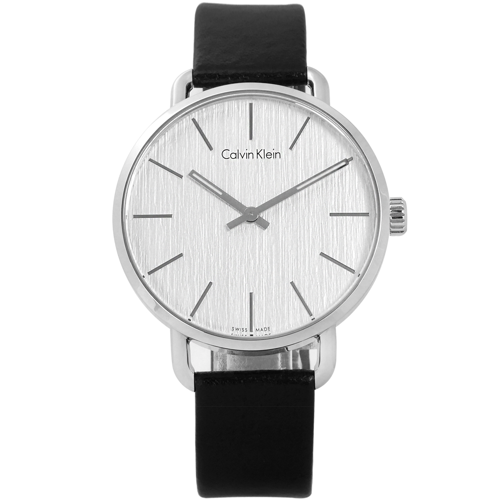 CK 沉靜雅緻岩紋皮革手錶-銀白x黑 /42mm