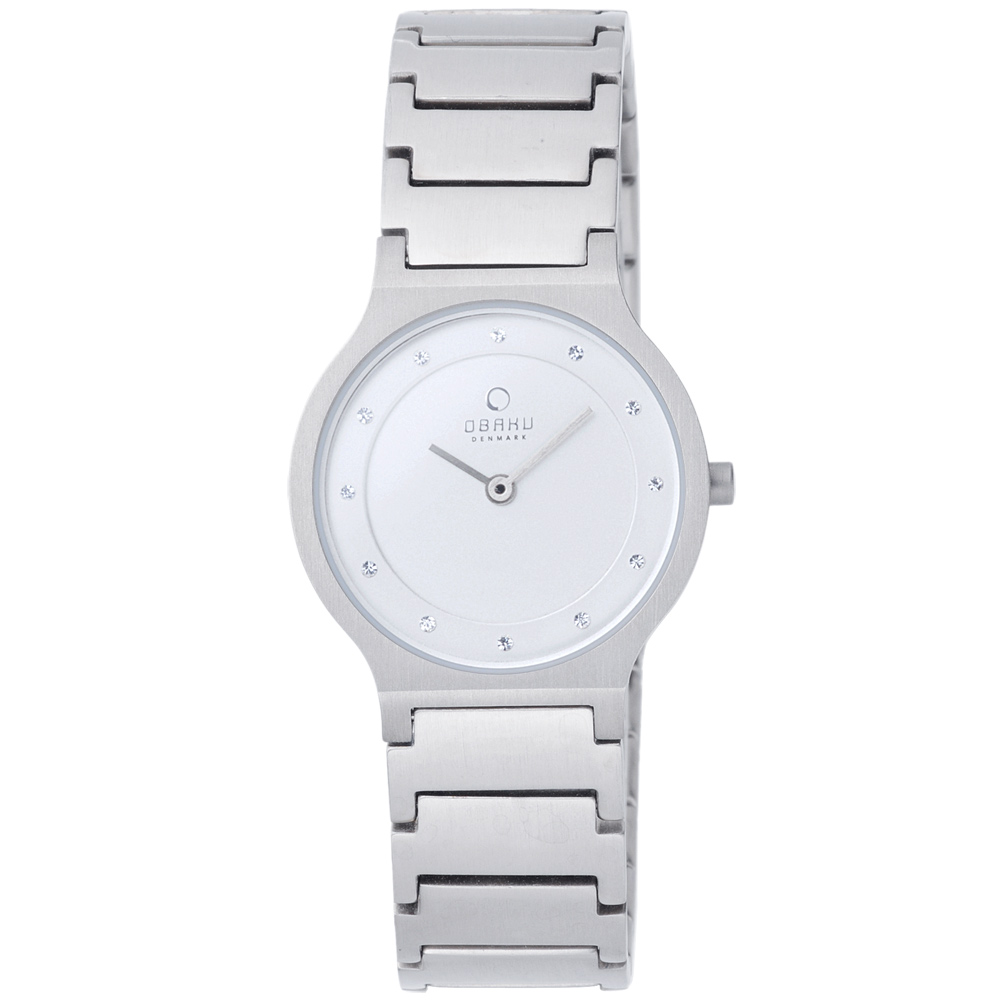 OBAKU 視覺層次晶鑽時尚腕錶-銀白/28mm