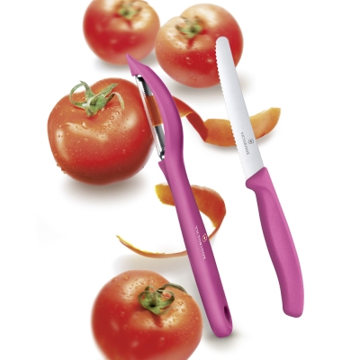 VICTORINOX瑞士維氏 蔬果刀+直立式削皮刀-粉紅