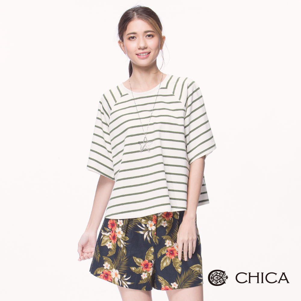 CHICA 自信女孩條紋拼接寬版造型上衣(3色)