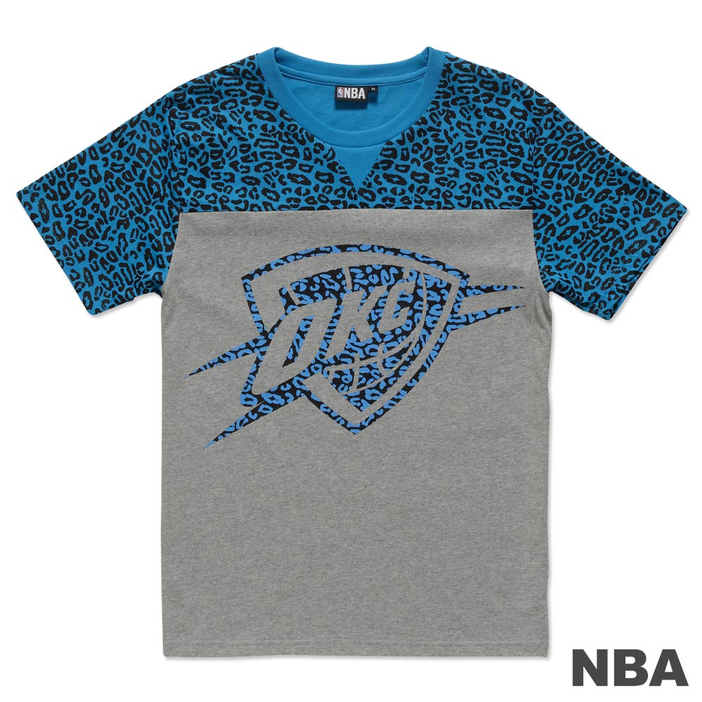 NBA-奧克拉荷馬雷霆隊豹紋剪接短袖T恤-藍灰(男)
