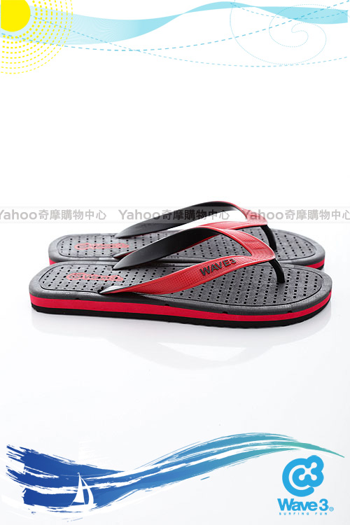 WAVE3【男】獨家設計排水透氣人字夾腳拖鞋~黑紅