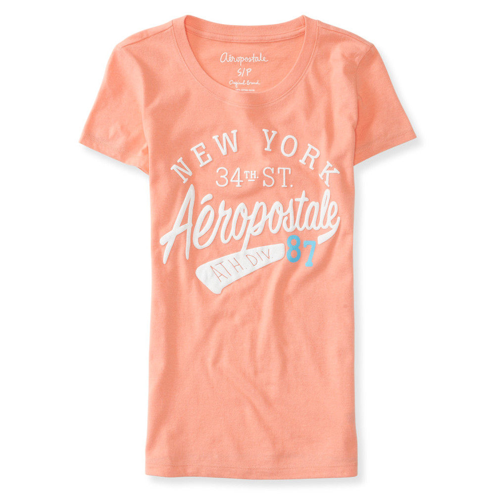 AERO 女裝 絨布感字母短T恤(橘)