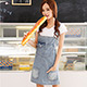 仿舊感多口袋直筒吊帶裙 (淺藍色)-AQUA Peach product thumbnail 1
