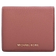 MICHAEL KORS 金logo皮革雙折扣式短夾-復古玫瑰色 product thumbnail 1