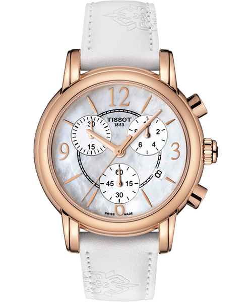TISSOT DRESSPORT 經典計時女錶-珍珠貝x玫瑰金框/35mm